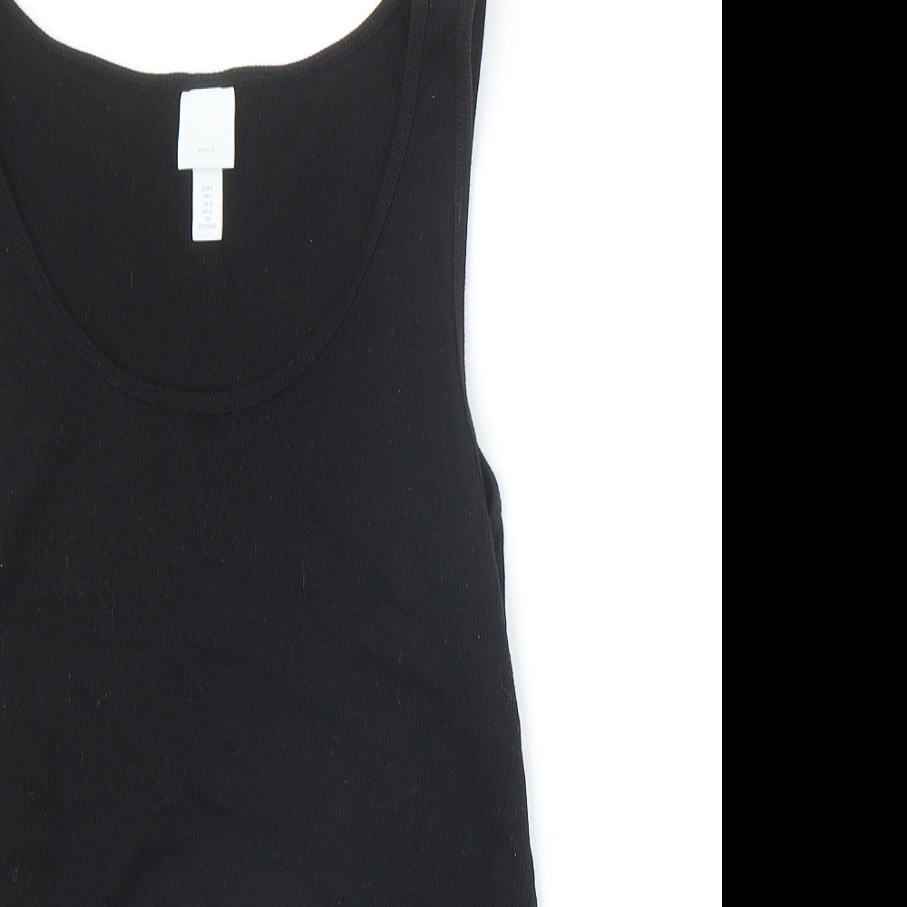 H&M Womens Black Cotton Basic Tank Size L Scoop Neck - Ribbed