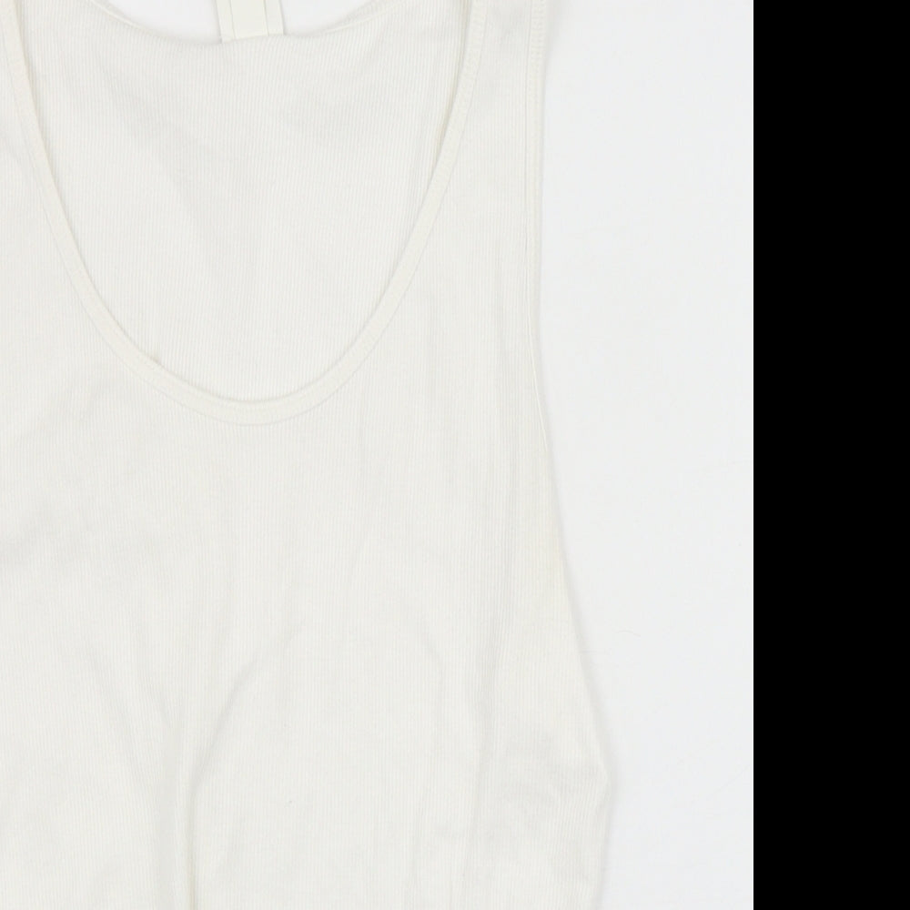 H&M Womens Ivory Cotton Basic Tank Size L Scoop Neck - Ribbed