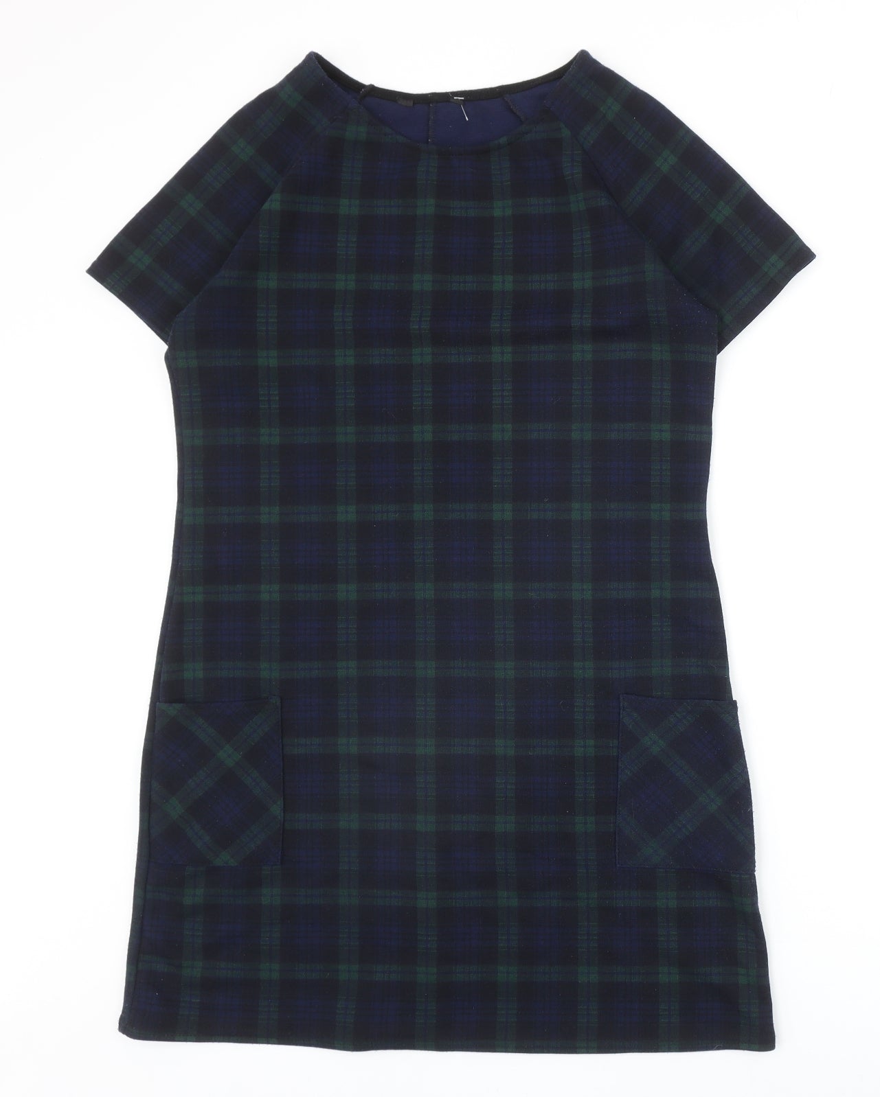 New Look Womens Blue Plaid Polyester A-Line Size 14 Round Neck Pullover