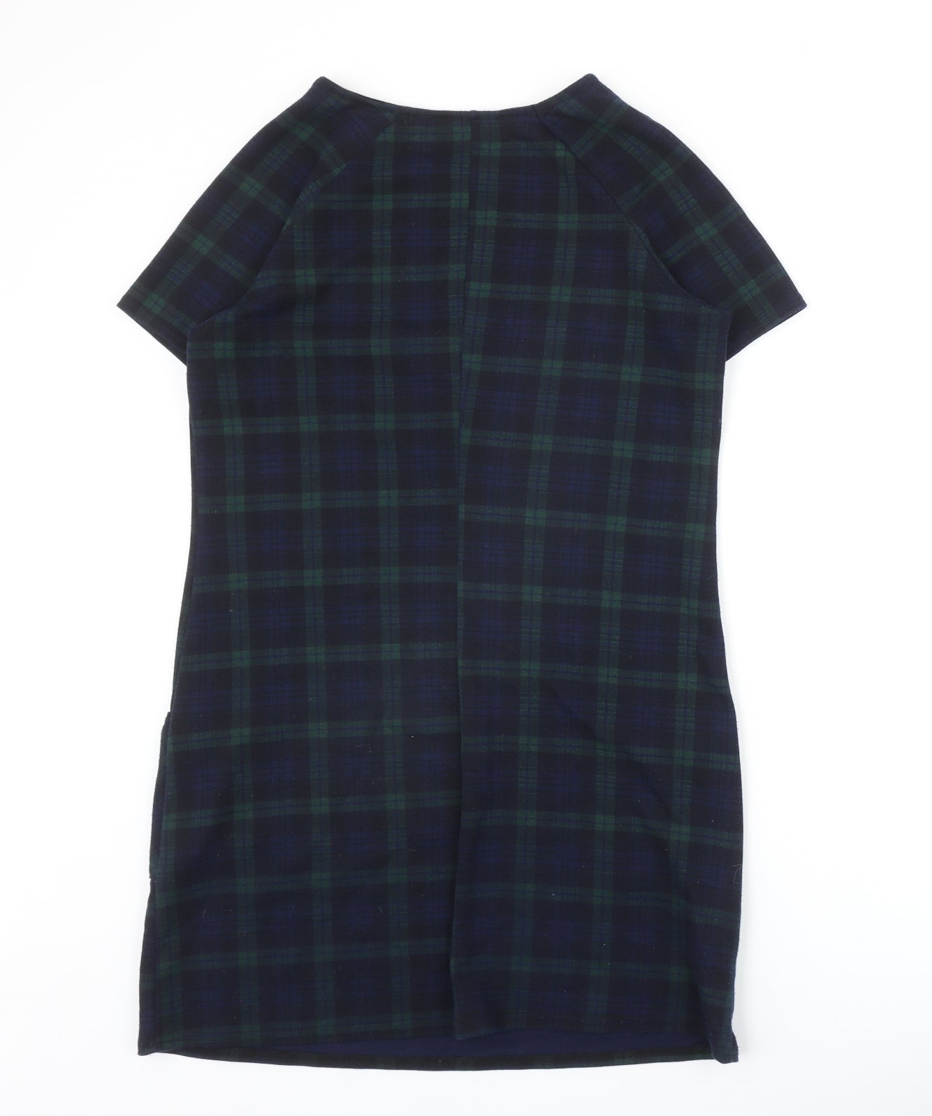 New Look Womens Blue Plaid Polyester A-Line Size 14 Round Neck Pullover