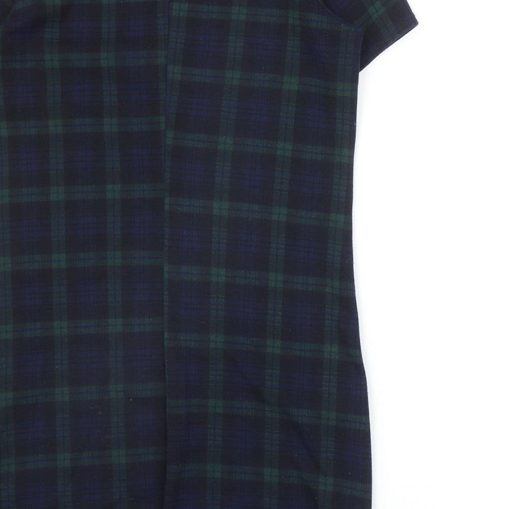New Look Womens Blue Plaid Polyester A-Line Size 14 Round Neck Pullover