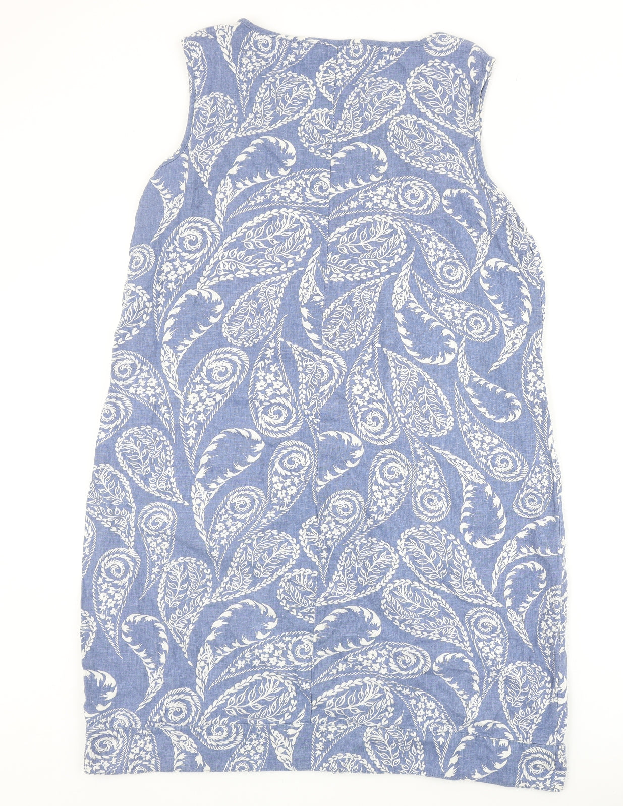 NEXT Womens Blue Paisley Linen A-Line Size 14 V-Neck Pullover