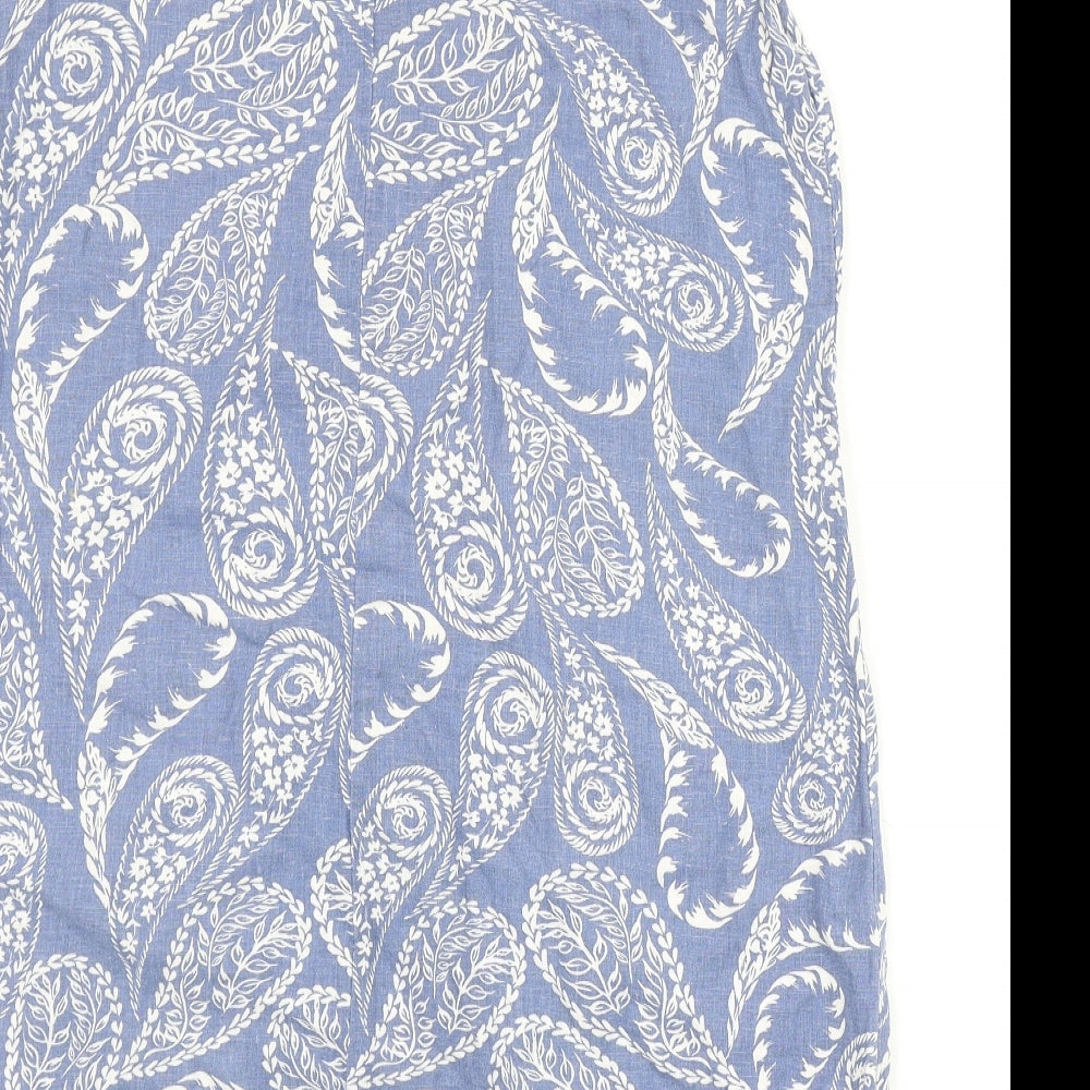 NEXT Womens Blue Paisley Linen A-Line Size 14 V-Neck Pullover