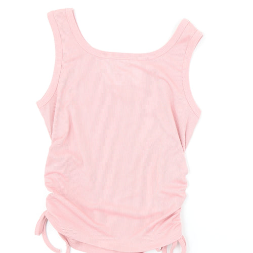 SheIn Womens Pink Polyester Cropped Tank Size S Scoop Neck - Ribbed Side Ruched