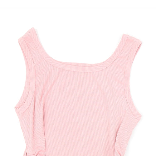 SheIn Womens Pink Polyester Cropped Tank Size S Scoop Neck - Ribbed Side Ruched