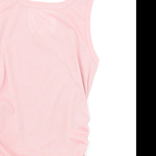 SheIn Womens Pink Polyester Cropped Tank Size S Scoop Neck - Ribbed Side Ruched