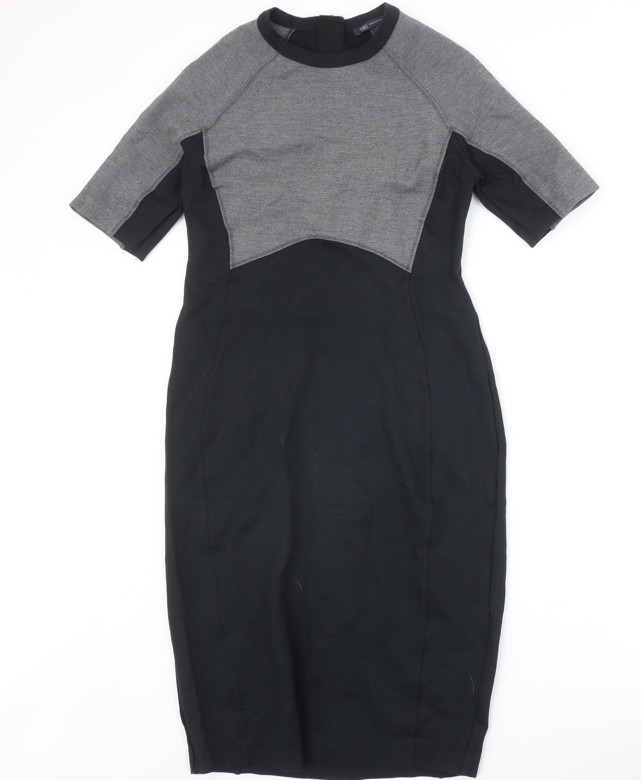 Marks and Spencer Womens Black Colourblock Viscose A-Line Size 12 Round Neck Zip