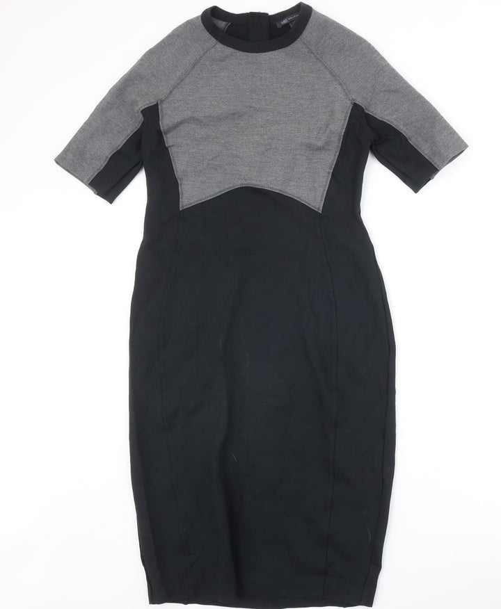 Marks and Spencer Womens Black Colourblock Viscose A-Line Size 12 Round Neck Zip