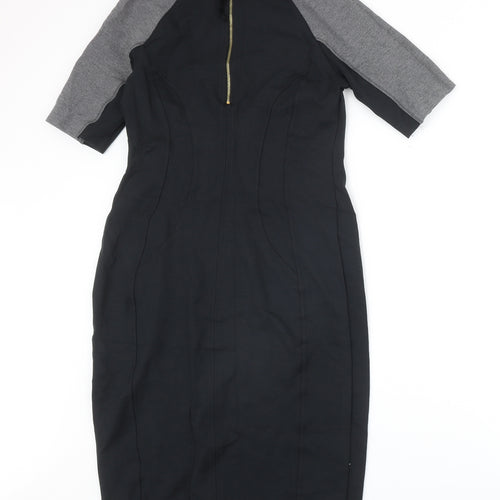 Marks and Spencer Womens Black Colourblock Viscose A-Line Size 12 Round Neck Zip