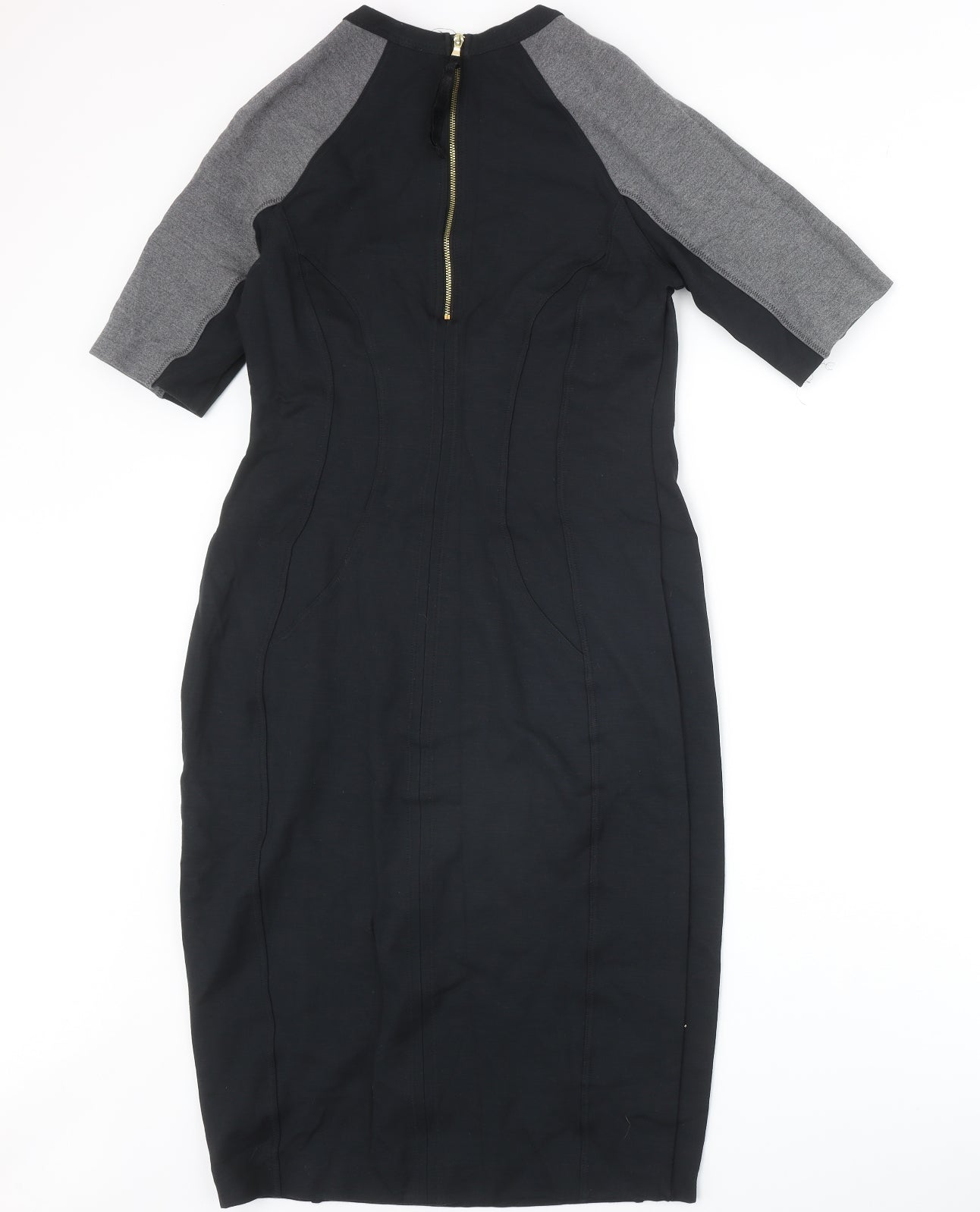 Marks and Spencer Womens Black Colourblock Viscose A-Line Size 12 Round Neck Zip