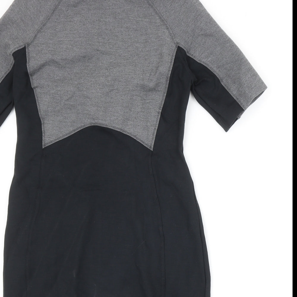 Marks and Spencer Womens Black Colourblock Viscose A-Line Size 12 Round Neck Zip