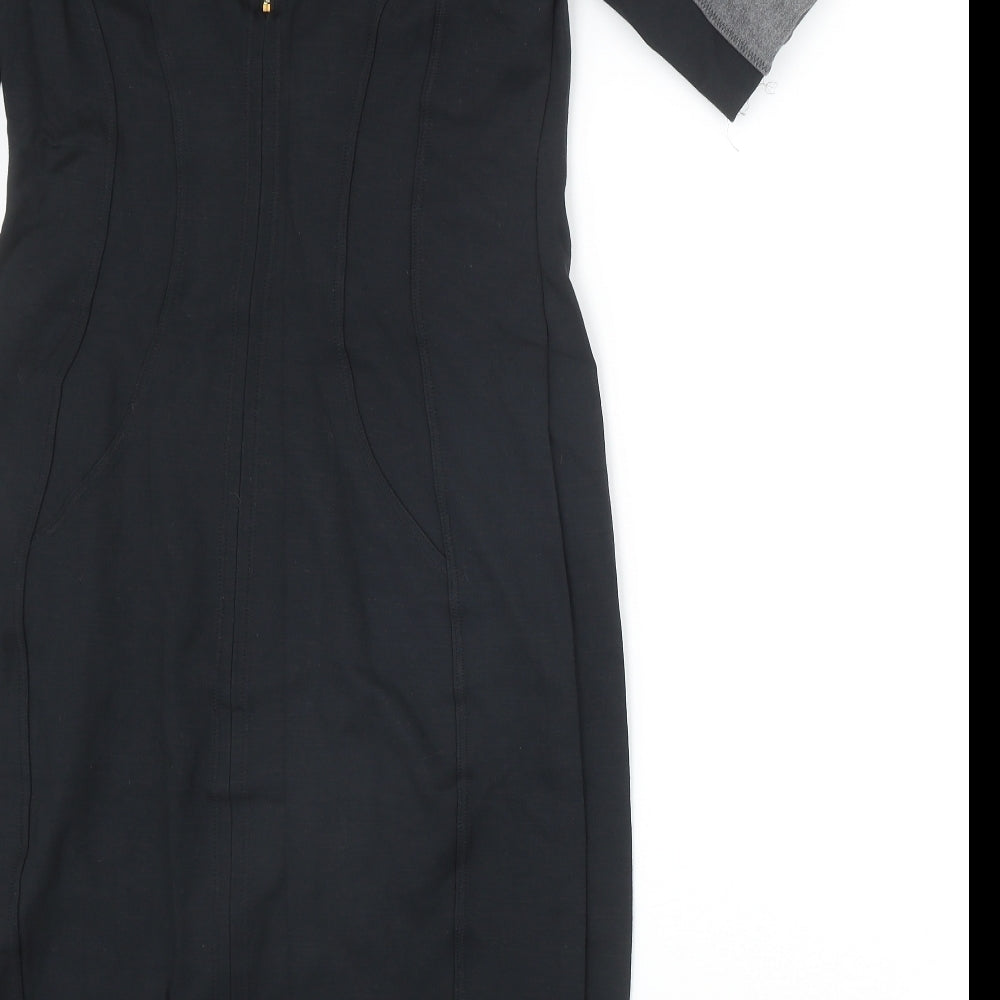 Marks and Spencer Womens Black Colourblock Viscose A-Line Size 12 Round Neck Zip