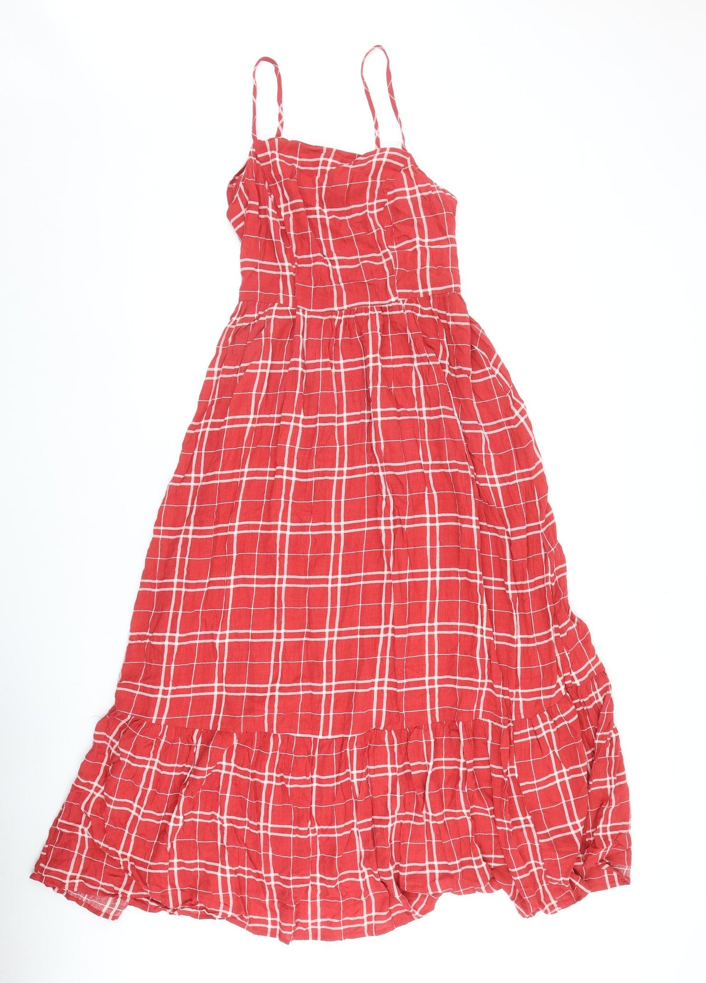 New Look Womens Red Plaid Viscose A-Line Size 8 Square Neck Pullover