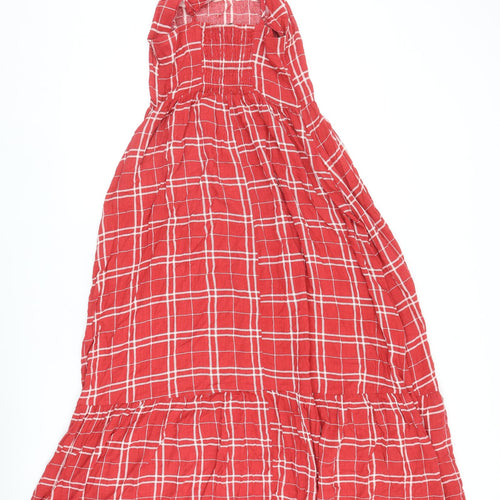New Look Womens Red Plaid Viscose A-Line Size 8 Square Neck Pullover