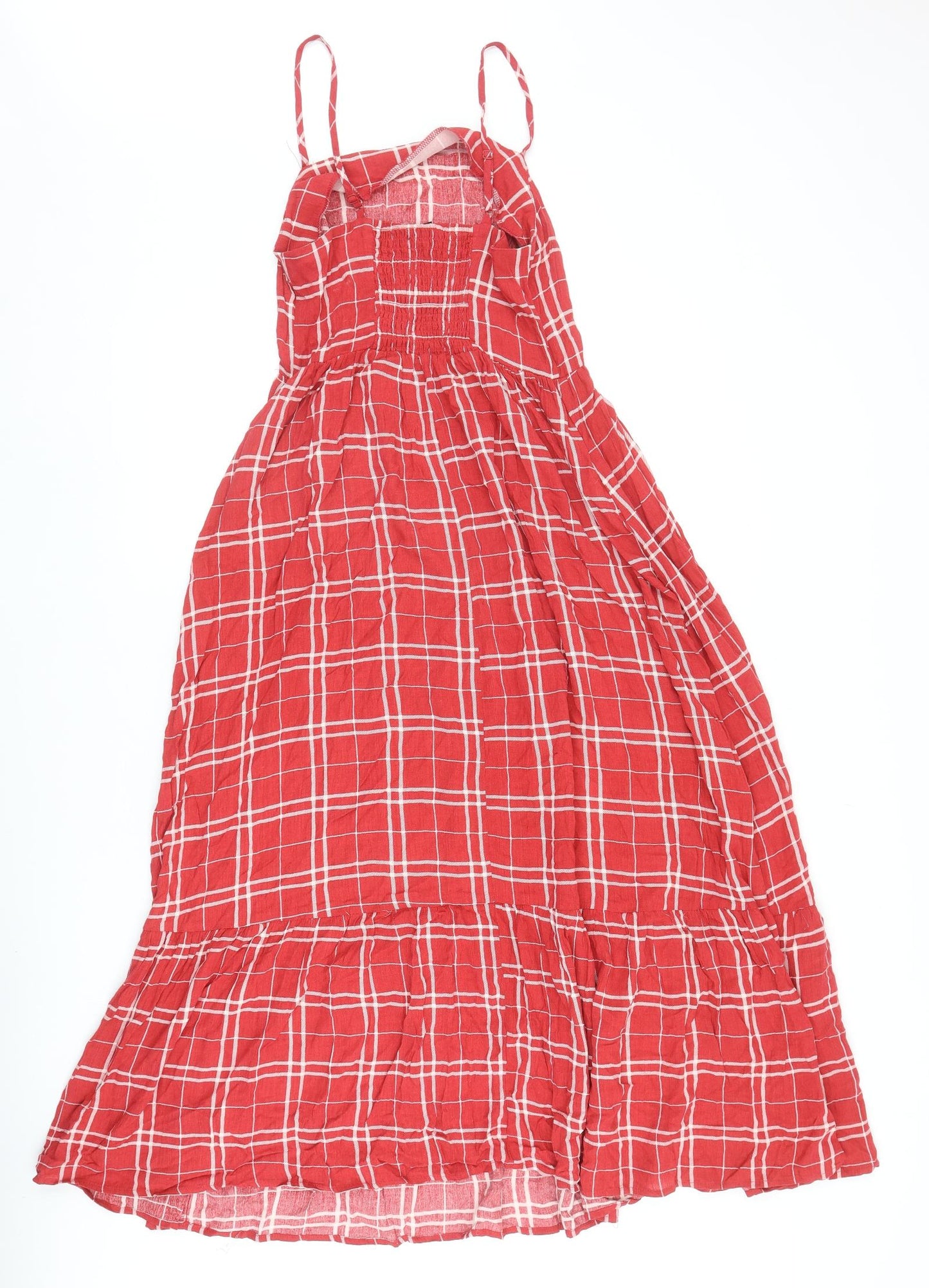New Look Womens Red Plaid Viscose A-Line Size 8 Square Neck Pullover