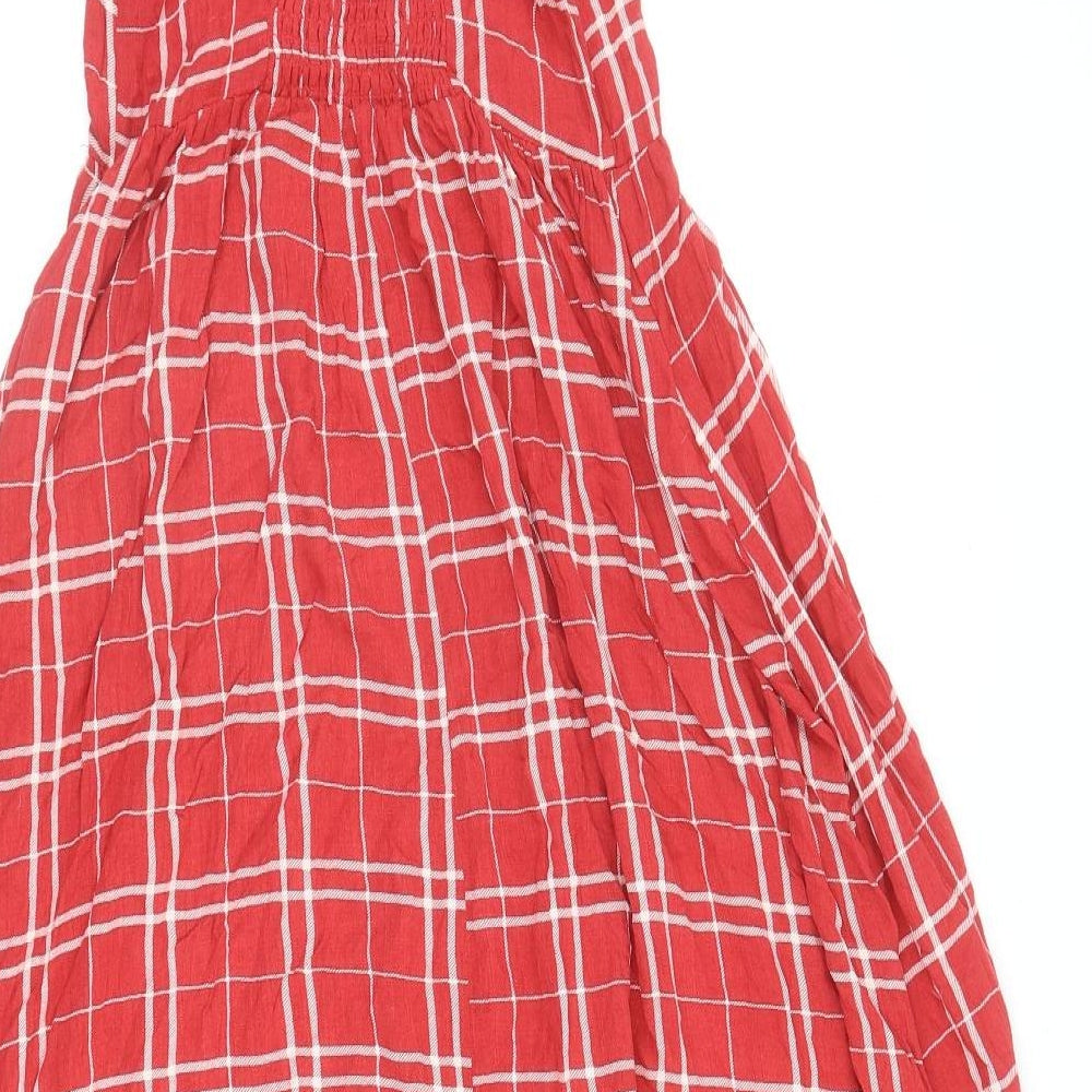 New Look Womens Red Plaid Viscose A-Line Size 8 Square Neck Pullover
