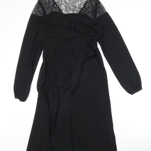 NEXT Womens Black Polyester Wrap Dress Size 10 V-Neck Snap - Lace Detail