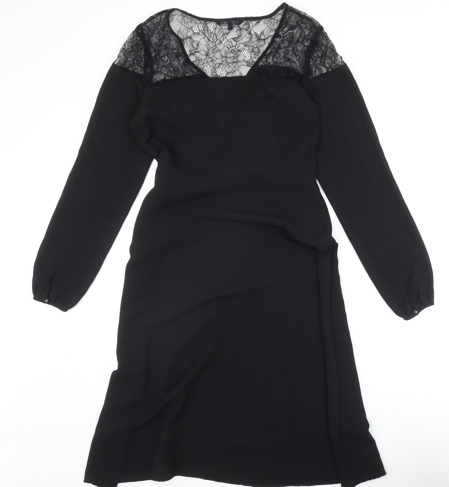 NEXT Womens Black Polyester Wrap Dress Size 10 V-Neck Snap - Lace Detail