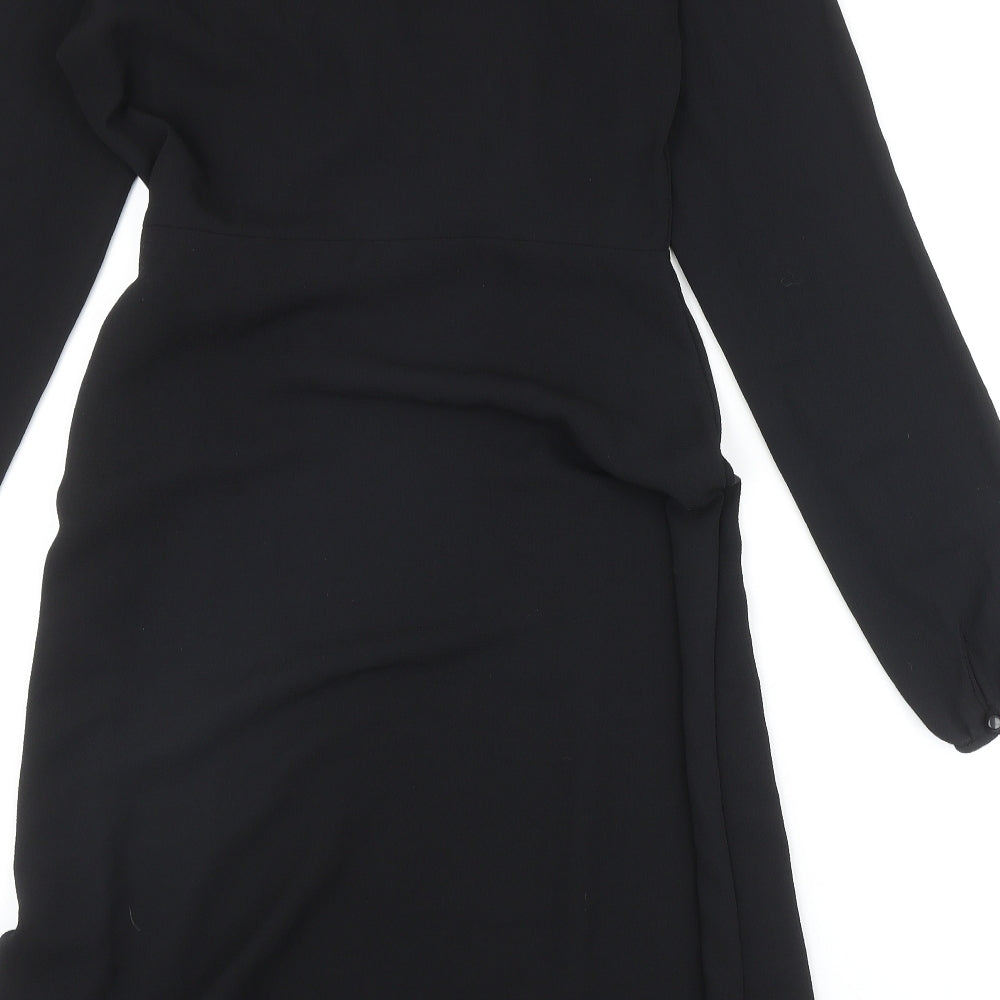 NEXT Womens Black Polyester Wrap Dress Size 10 V-Neck Snap - Lace Detail