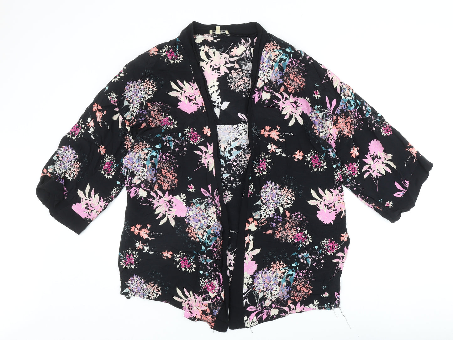 Papaya Womens Black Floral Viscose Kimono Blouse Size 16 V-Neck