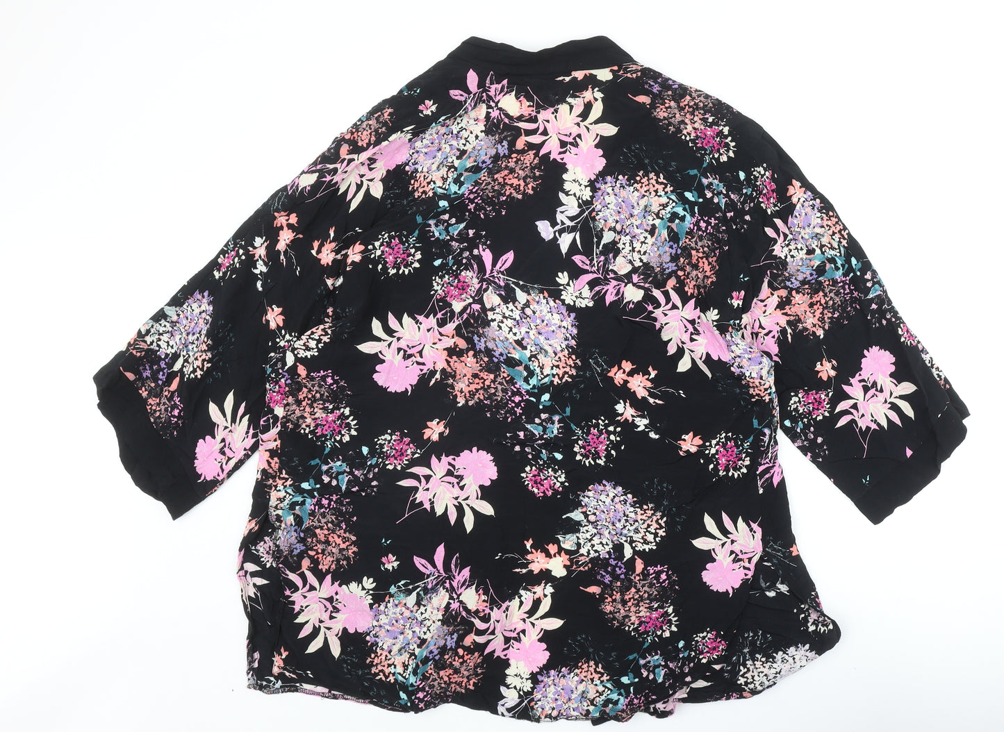 Papaya Womens Black Floral Viscose Kimono Blouse Size 16 V-Neck