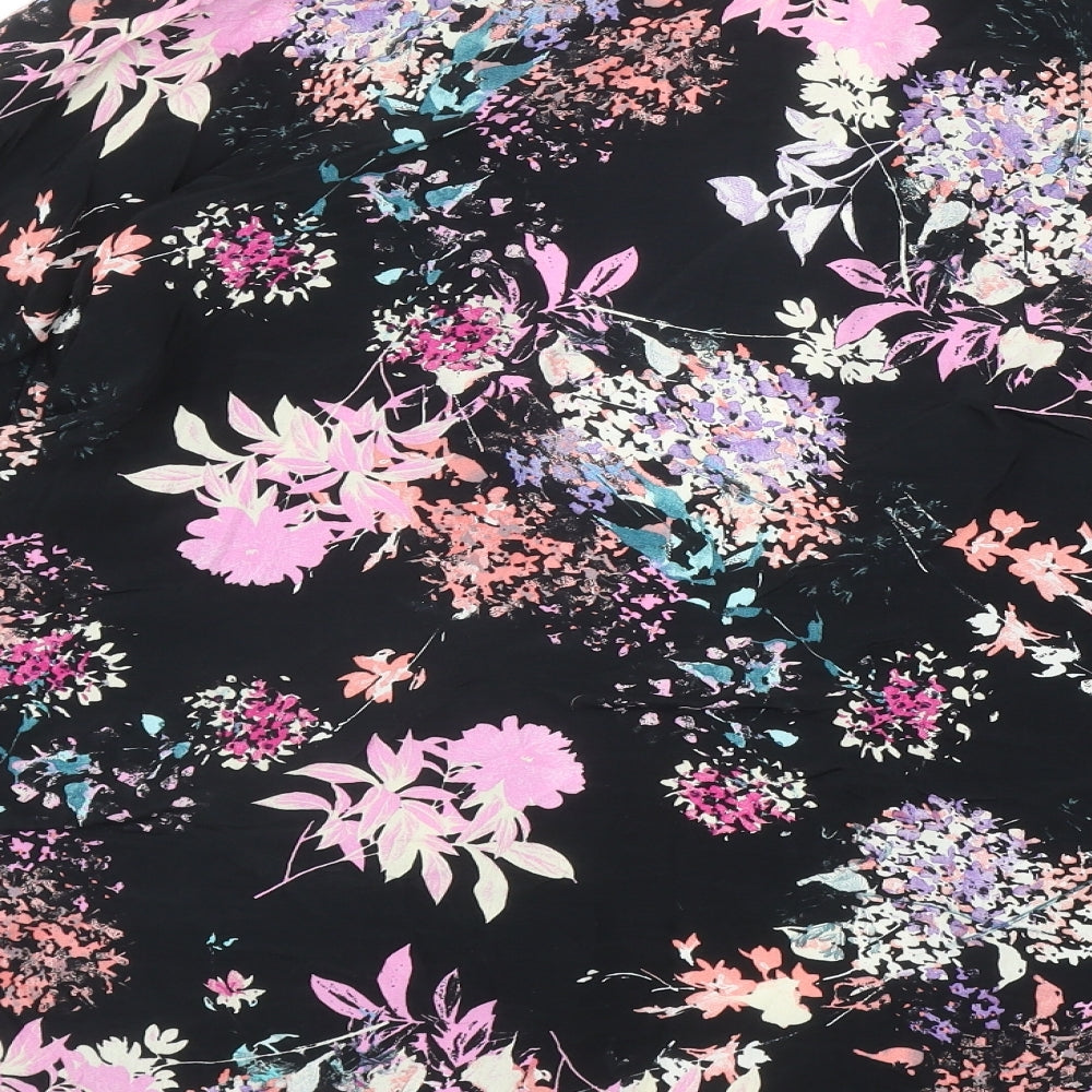 Papaya Womens Black Floral Viscose Kimono Blouse Size 16 V-Neck