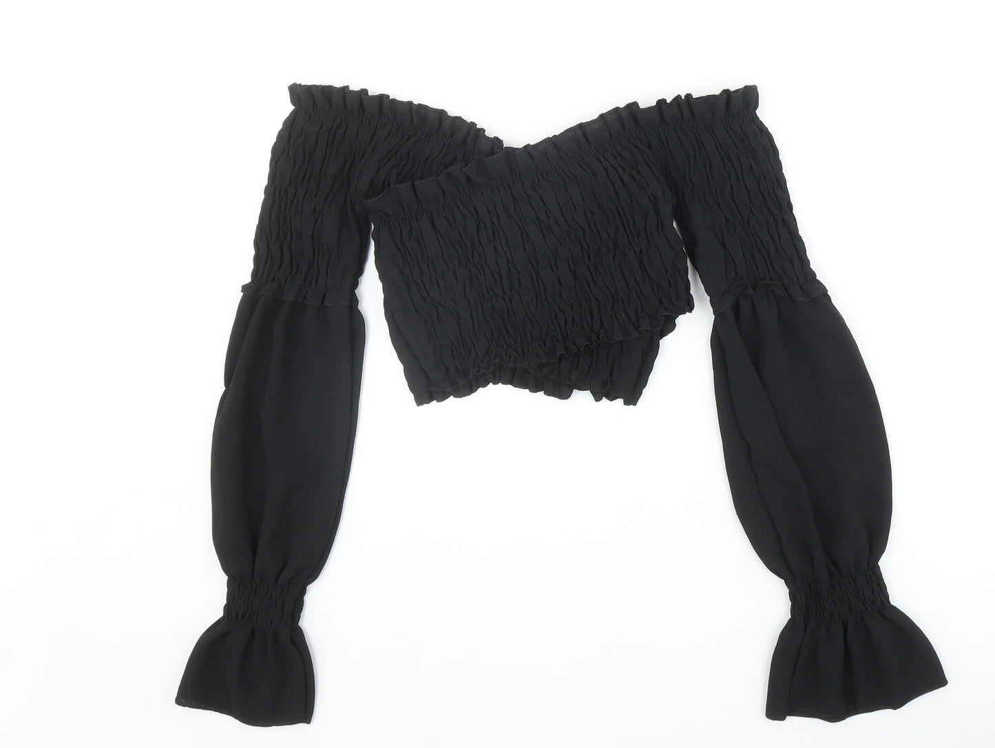 Rebellion Womens Black Polyester Cropped Blouse Size S Off the Shoulder