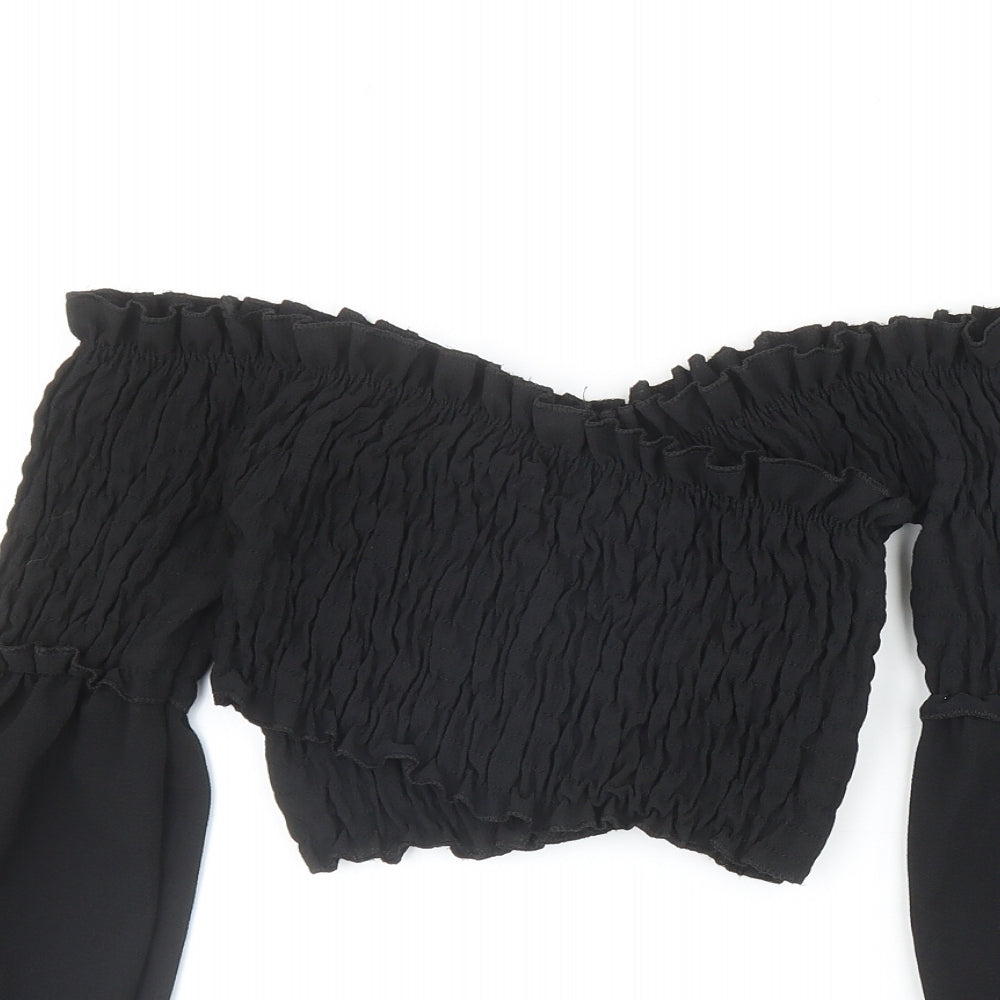 Rebellion Womens Black Polyester Cropped Blouse Size S Off the Shoulder