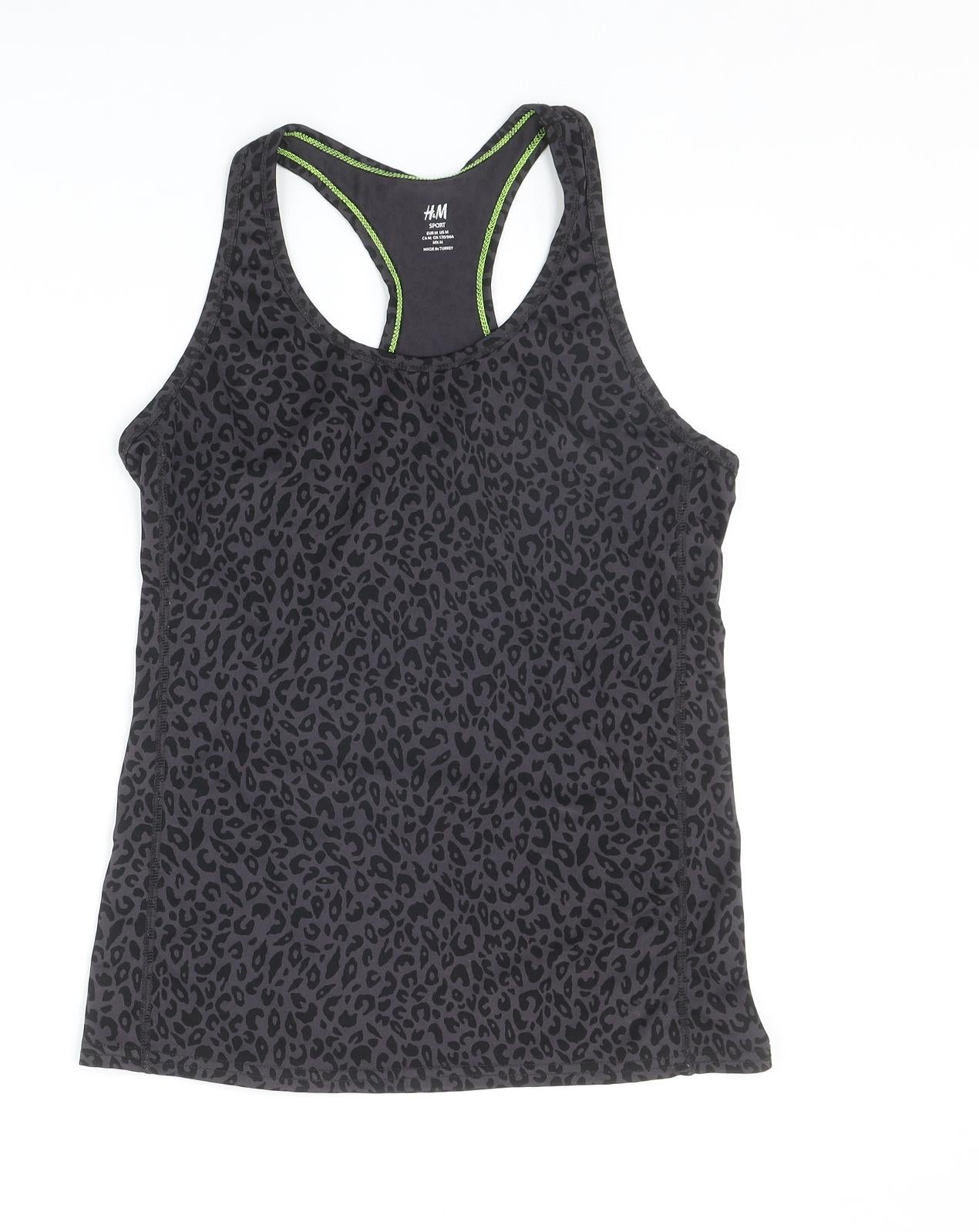 H&M Womens Grey Animal Print Polyester Basic Tank Size S Scoop Neck - Leopard Print Racerback