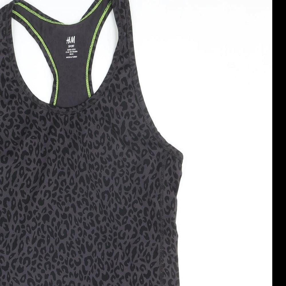 H&M Womens Grey Animal Print Polyester Basic Tank Size S Scoop Neck - Leopard Print Racerback