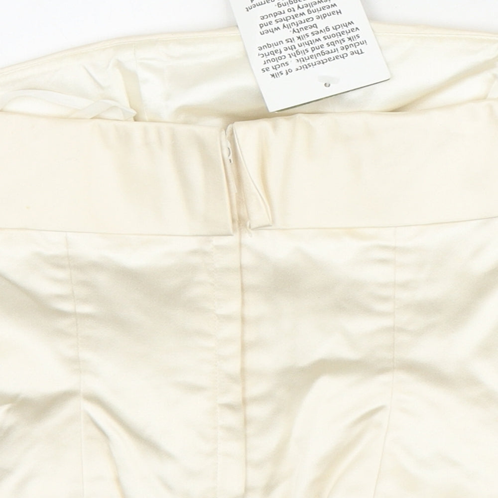 Monsoon Womens Ivory Silk Cropped Blouse Size 10 Off the Shoulder - Corset
