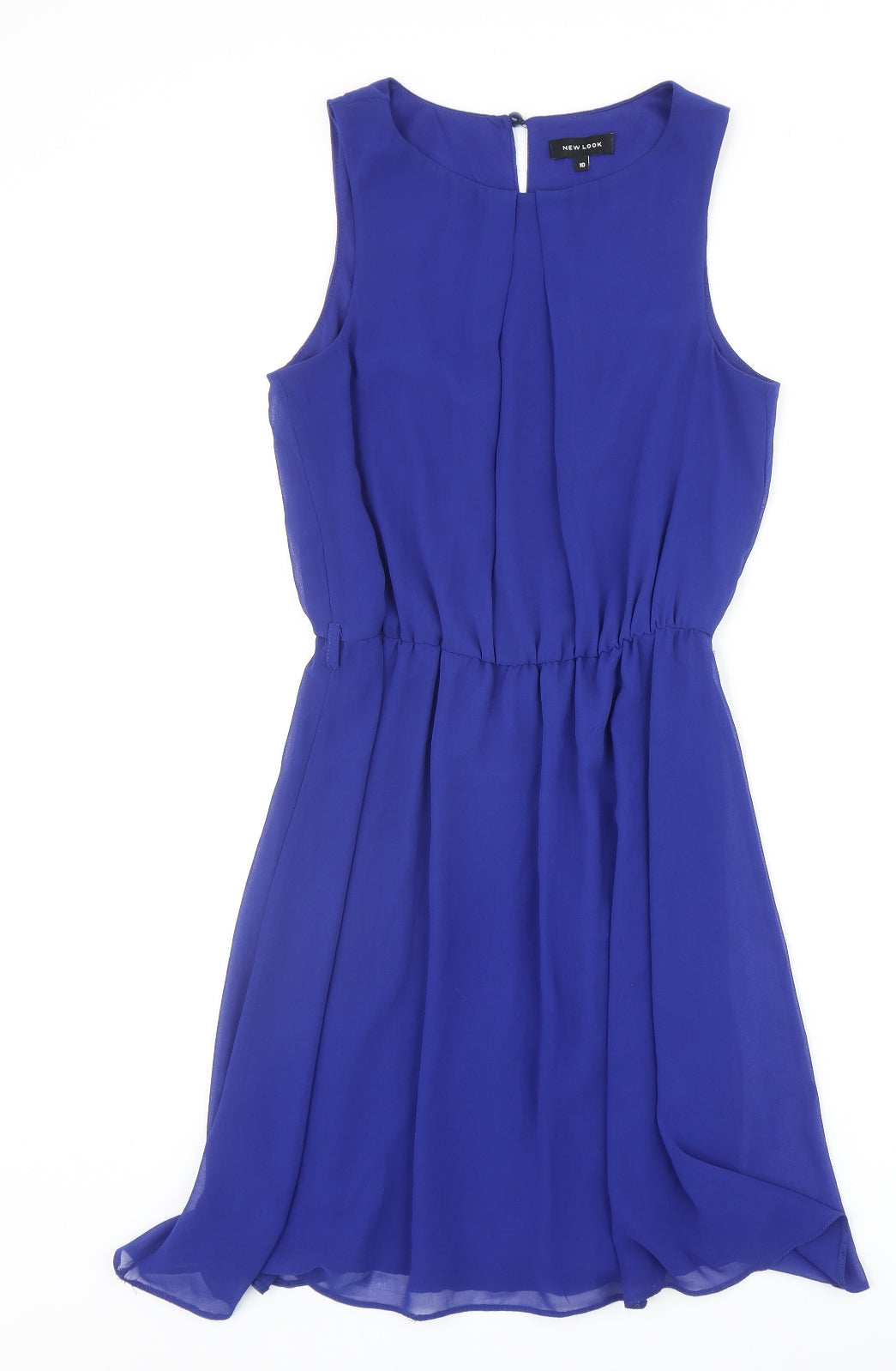 New Look Womens Blue Polyester Fit & Flare Size 10 Scoop Neck Button
