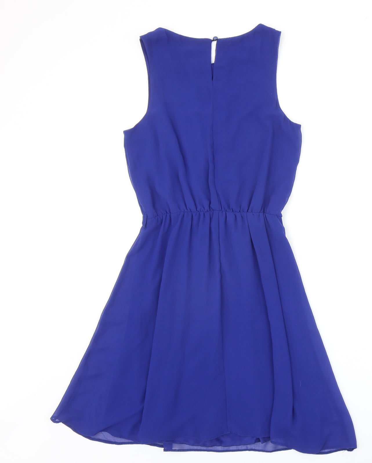 New Look Womens Blue Polyester Fit & Flare Size 10 Scoop Neck Button
