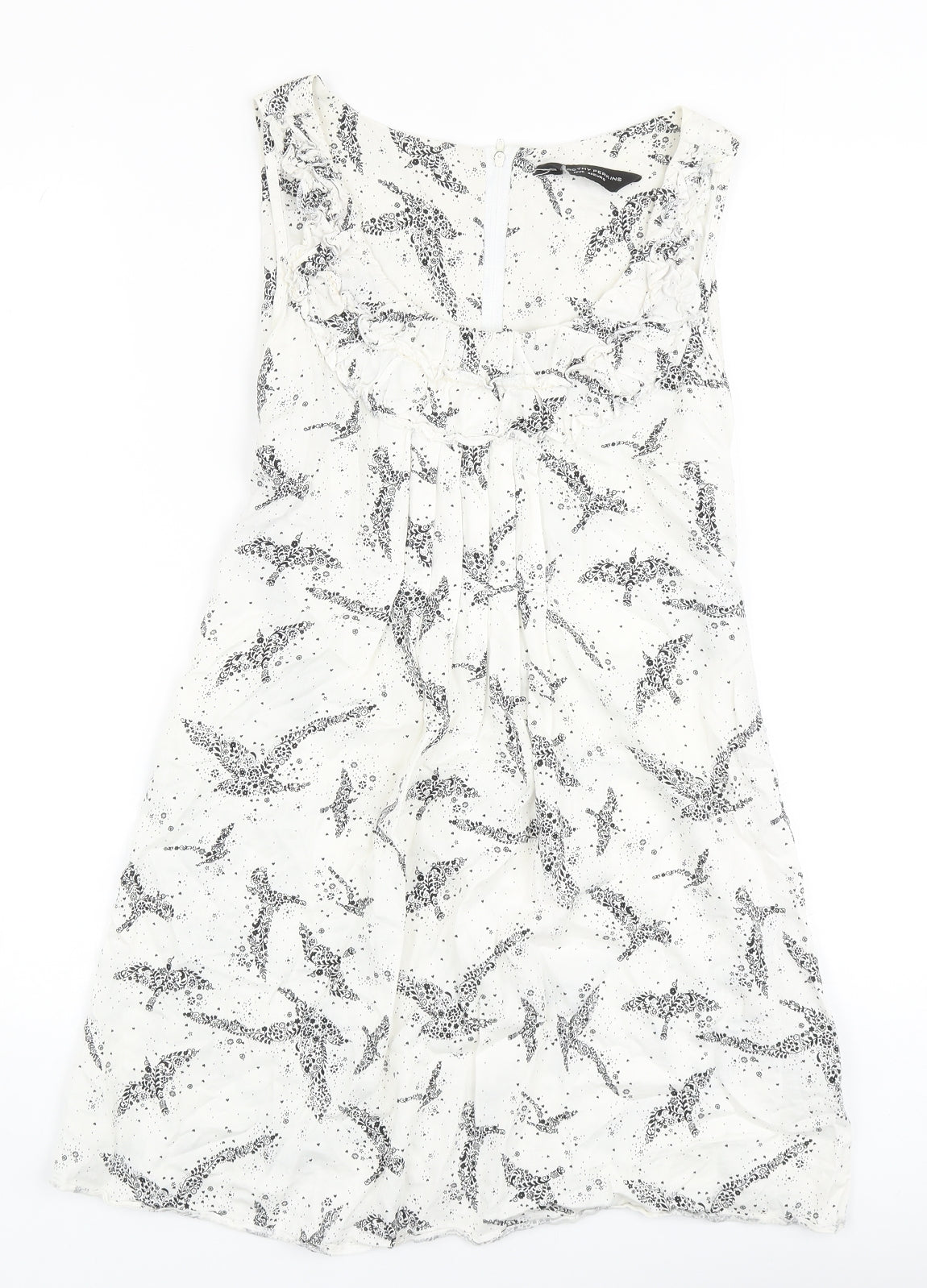 Dorothy Perkins Womens Ivory Geometric 100% Cotton A-Line Size 12 Scoop Neck Zip
