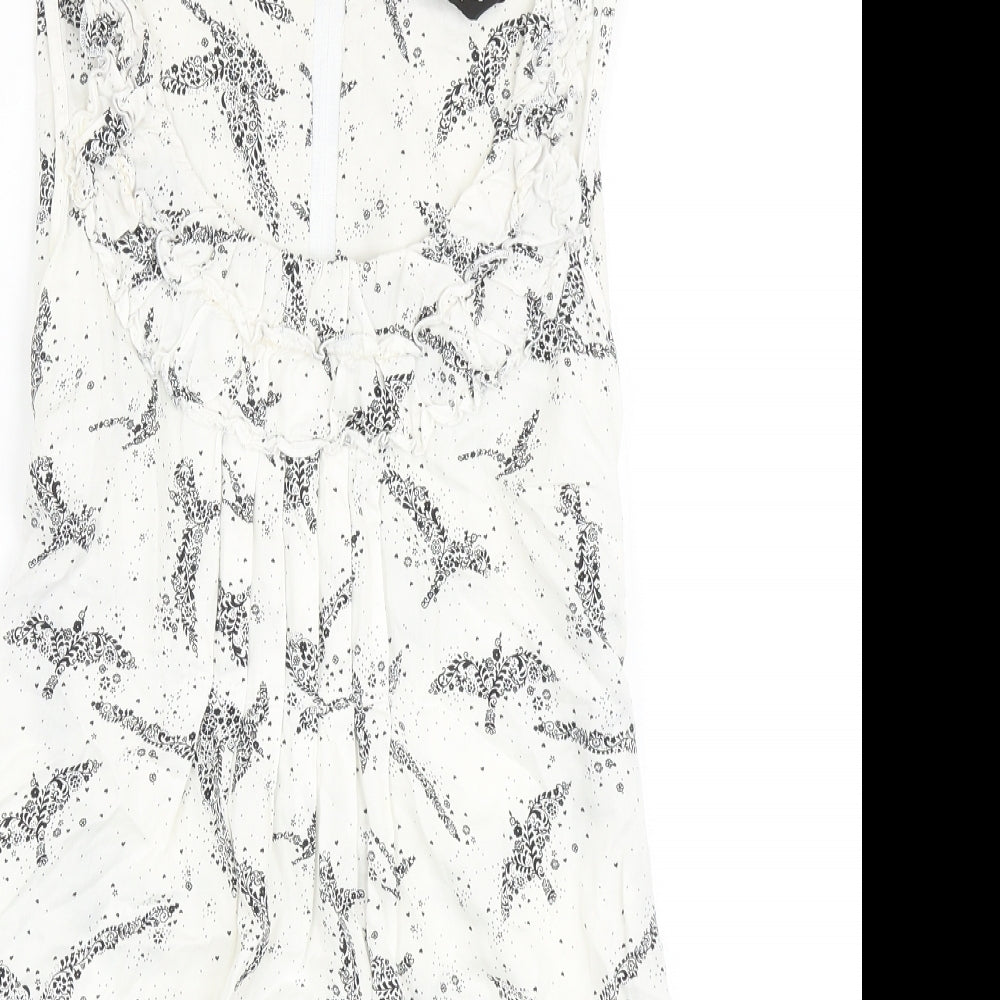 Dorothy Perkins Womens Ivory Geometric 100% Cotton A-Line Size 12 Scoop Neck Zip