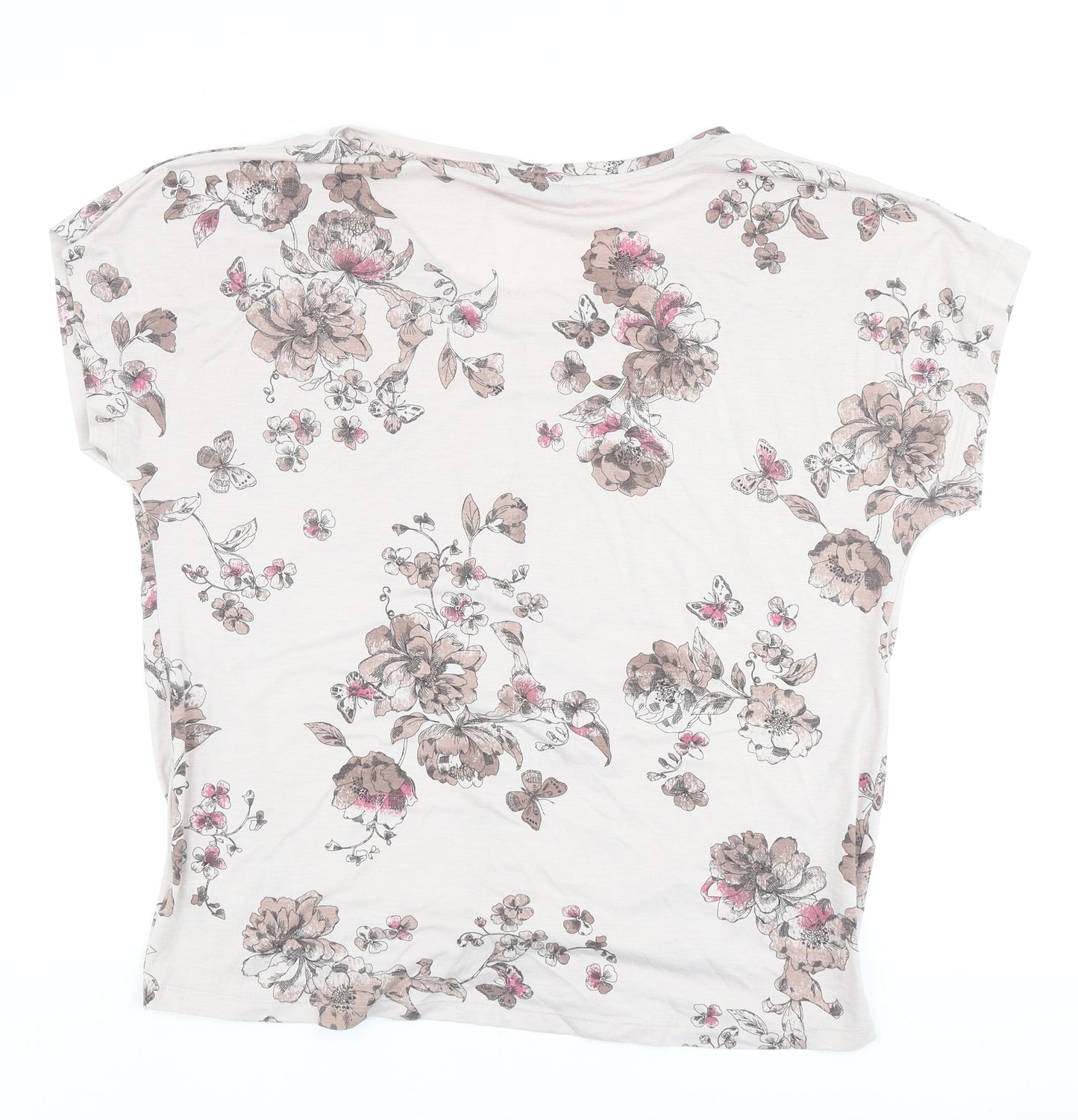 TU Womens Pink Floral Polyester Basic T-Shirt Size 16 Scoop Neck - Knot Front
