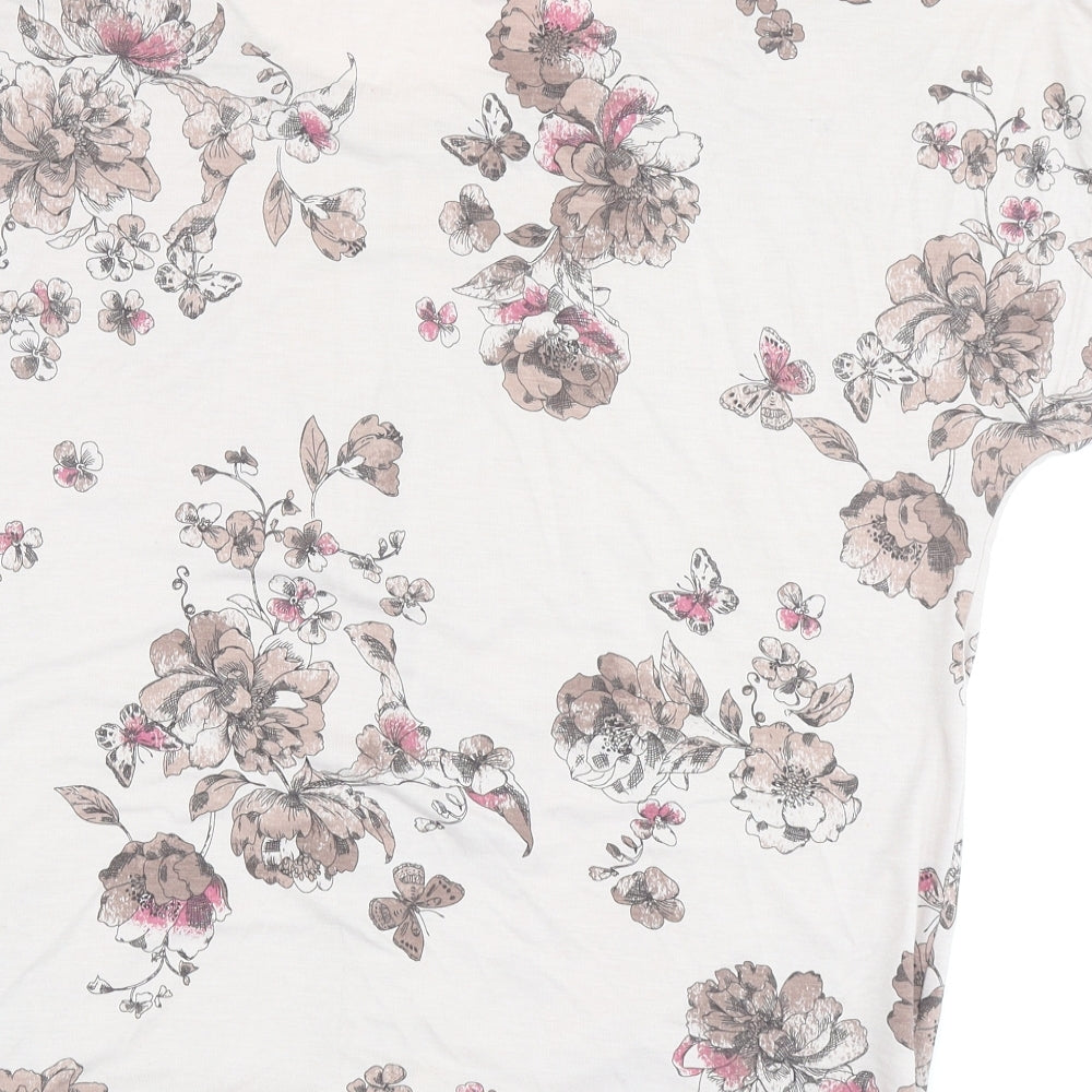 TU Womens Pink Floral Polyester Basic T-Shirt Size 16 Scoop Neck - Knot Front