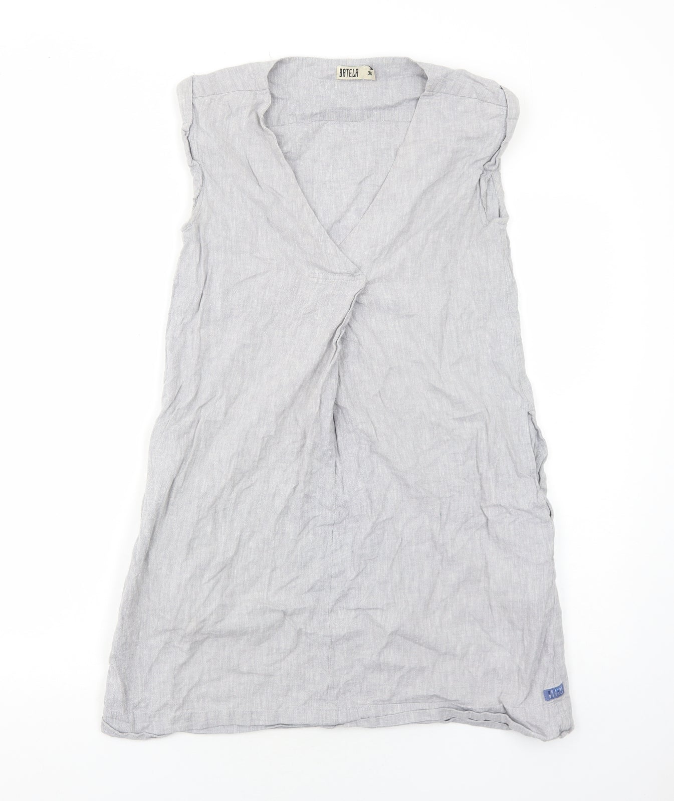 Batela Womens Grey Cotton Shift Size 8 V-Neck Pullover