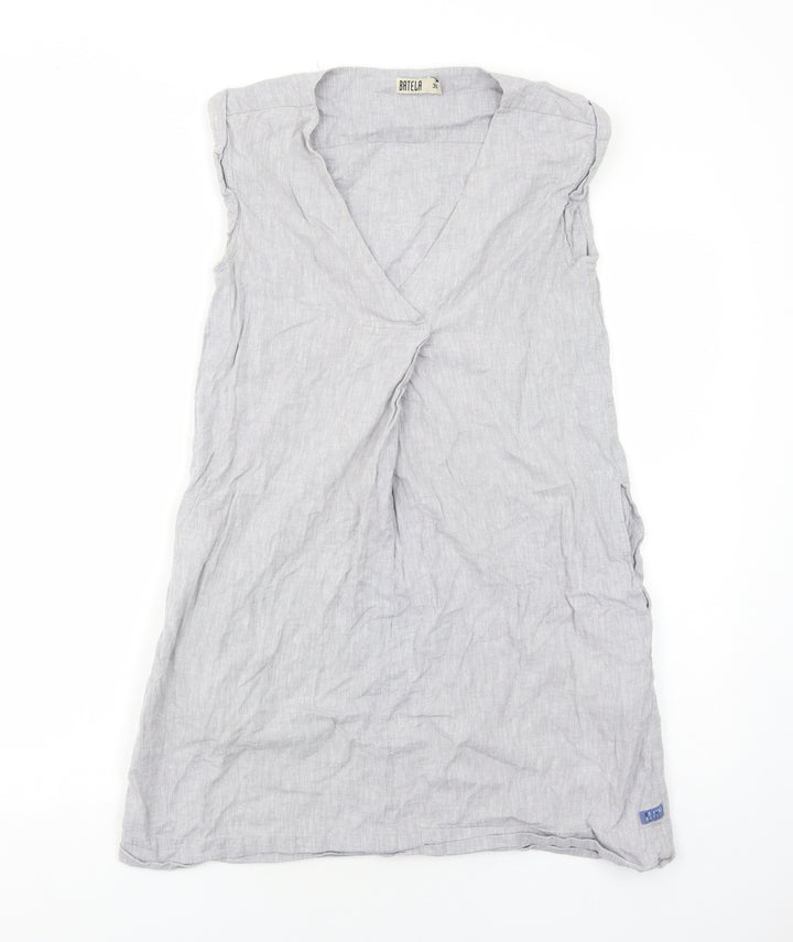 Batela Womens Grey Cotton Shift Size 8 V-Neck Pullover