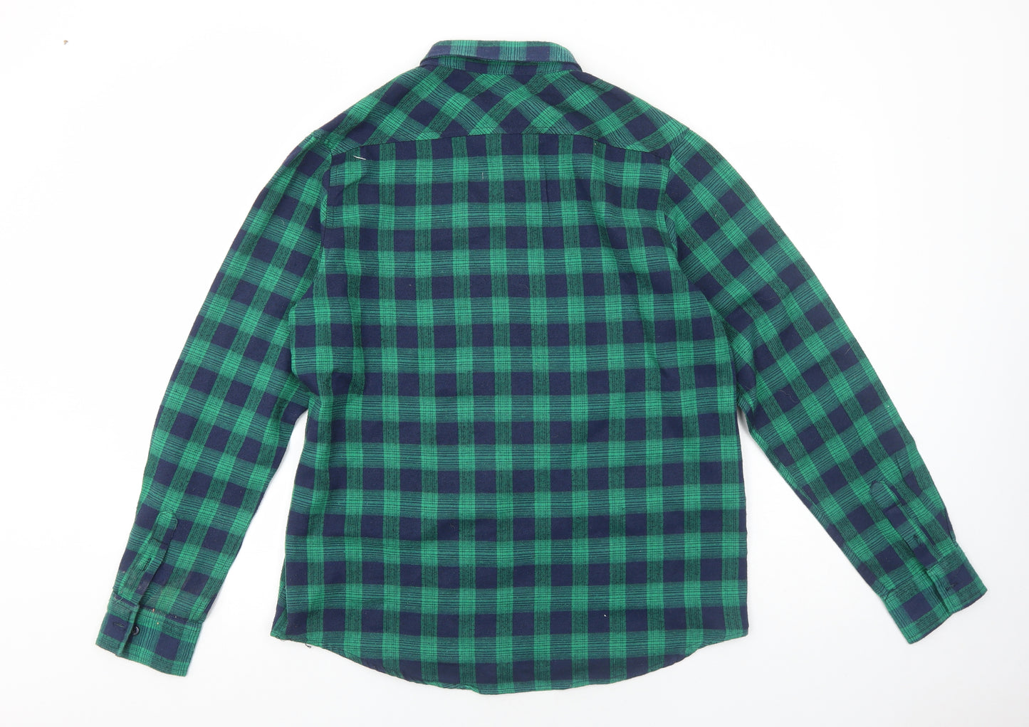 Boohoo Womens Green Plaid Cotton Basic Button-Up Size 14 Collared