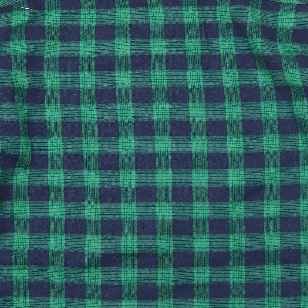 Boohoo Womens Green Plaid Cotton Basic Button-Up Size 14 Collared