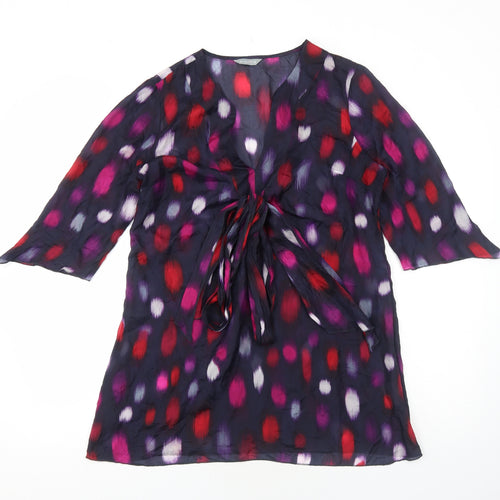 Per Una Womens Purple Geometric Polyester Basic Blouse Size 12 V-Neck