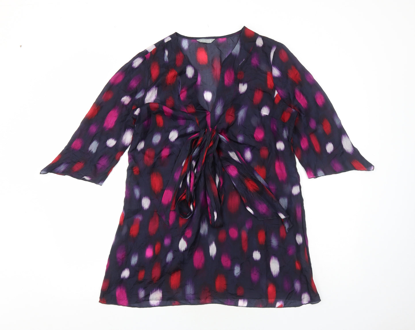 Per Una Womens Purple Geometric Polyester Basic Blouse Size 12 V-Neck