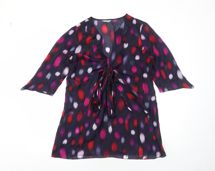 Per Una Womens Purple Geometric Polyester Basic Blouse Size 12 V-Neck