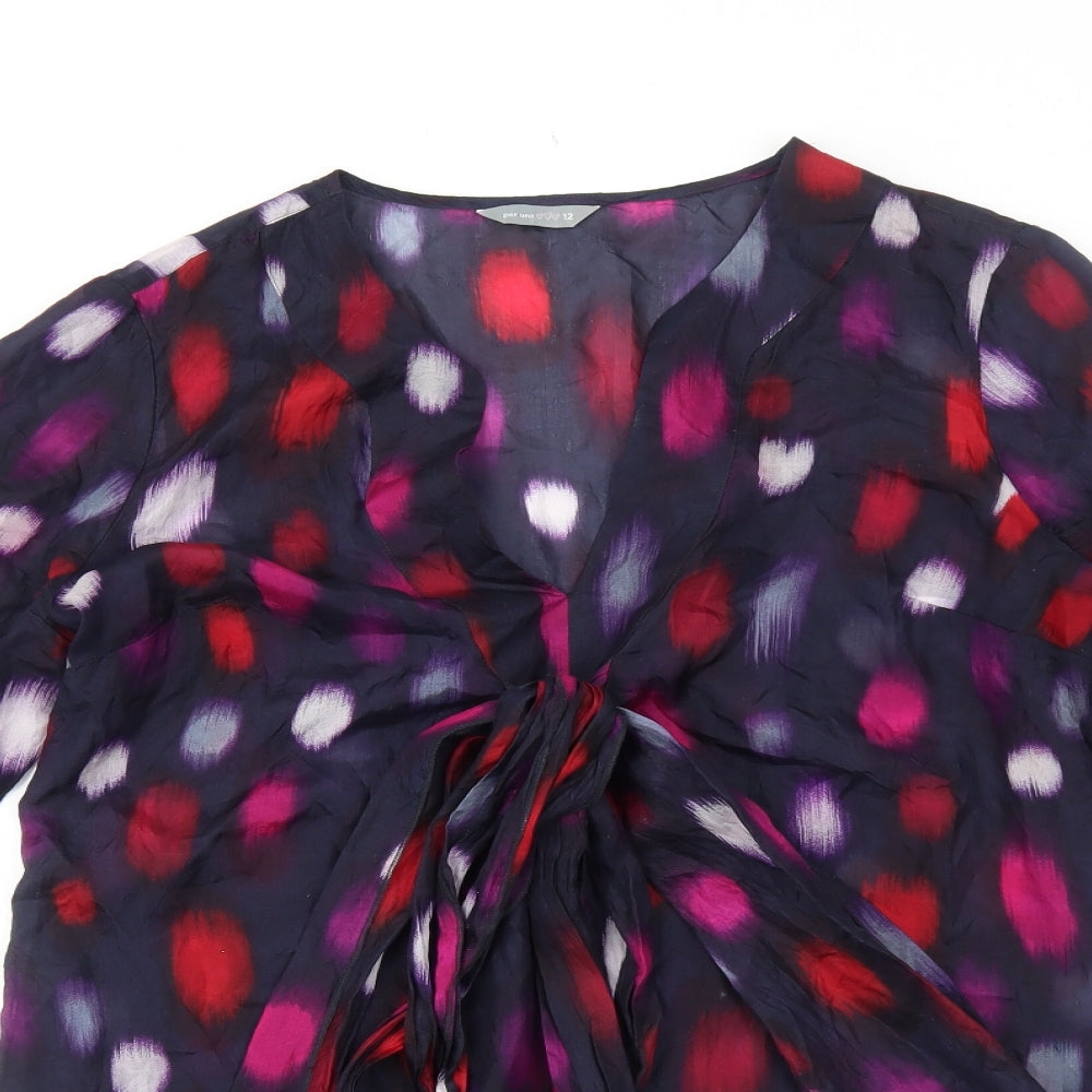 Per Una Womens Purple Geometric Polyester Basic Blouse Size 12 V-Neck