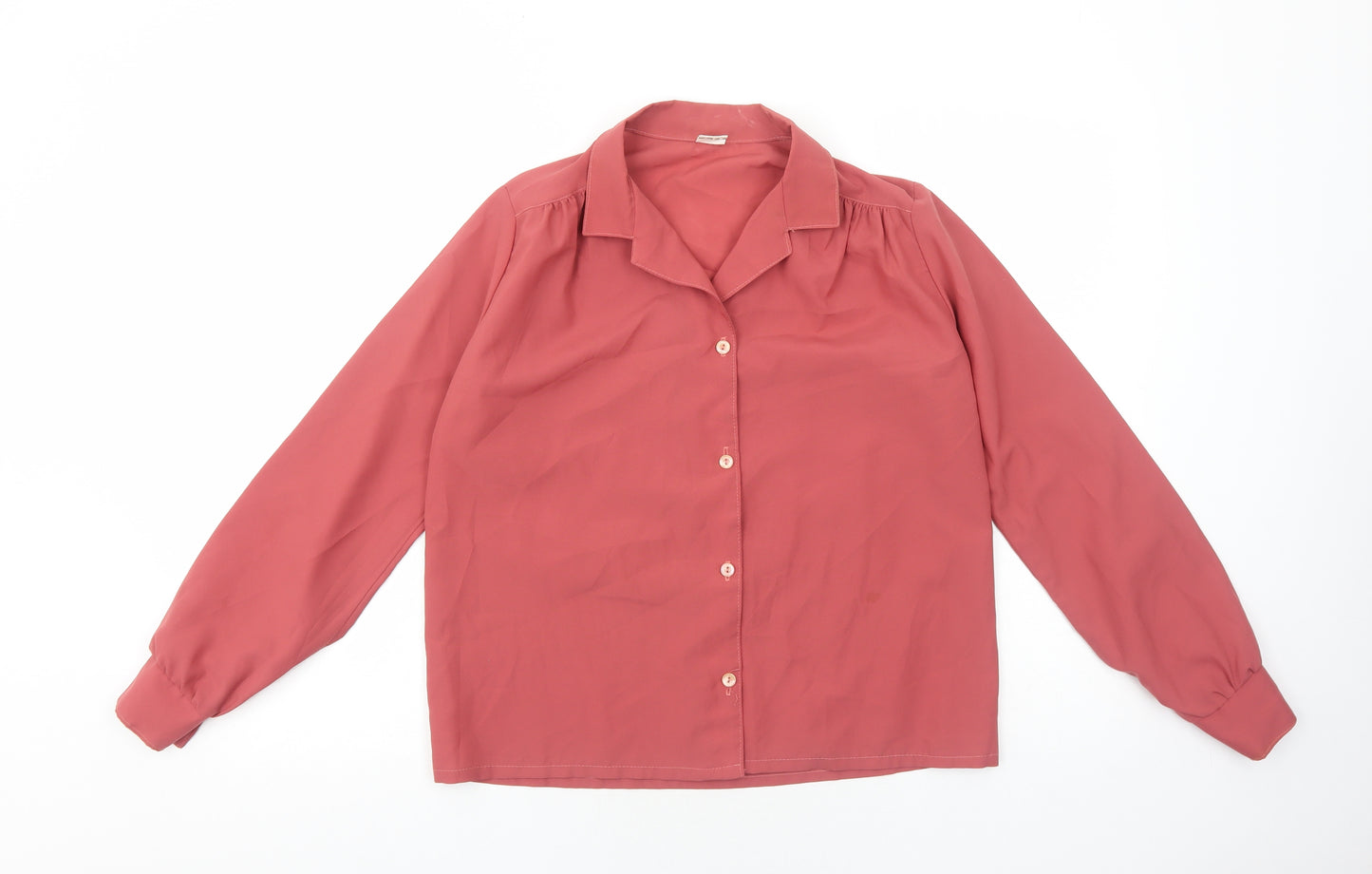 Preworn Womens Red Polyester Basic Button-Up Size 6 Collared