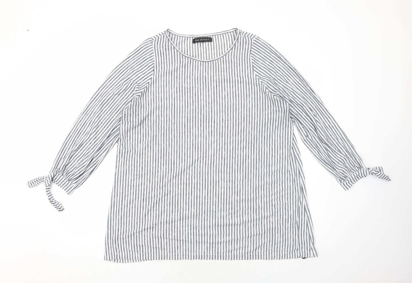 Max Studio Womens White Striped Viscose Basic Blouse Size XL Round Neck