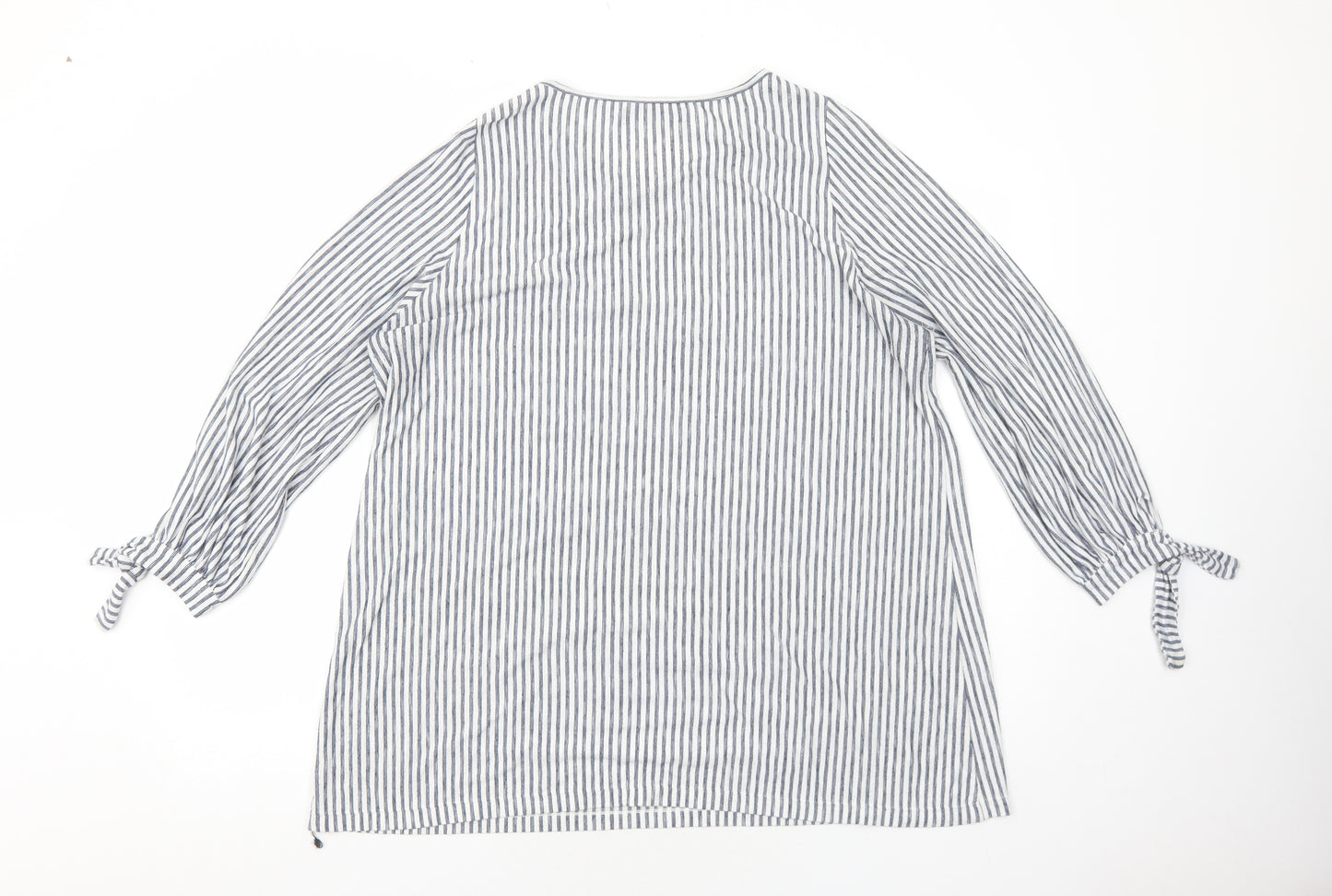 Max Studio Womens White Striped Viscose Basic Blouse Size XL Round Neck