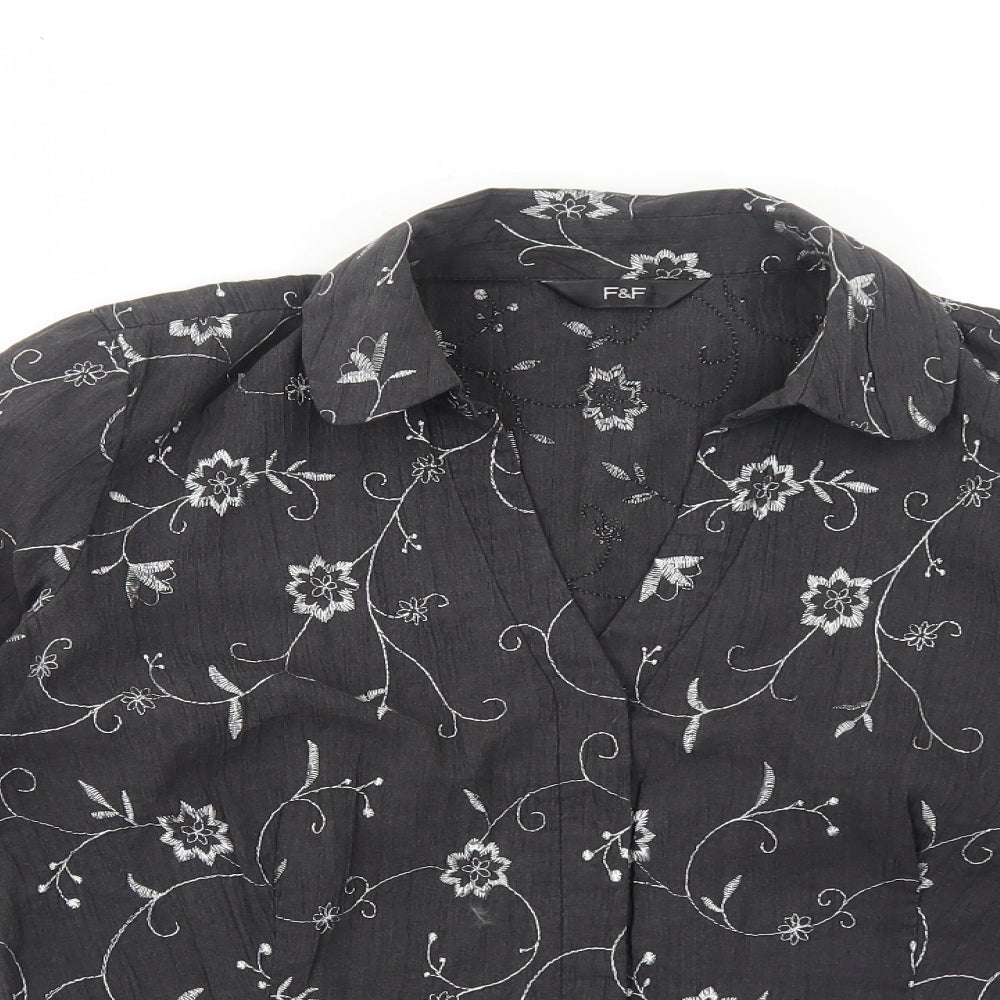 F&F Womens Grey Geometric Cotton Basic Button-Up Size M Collared