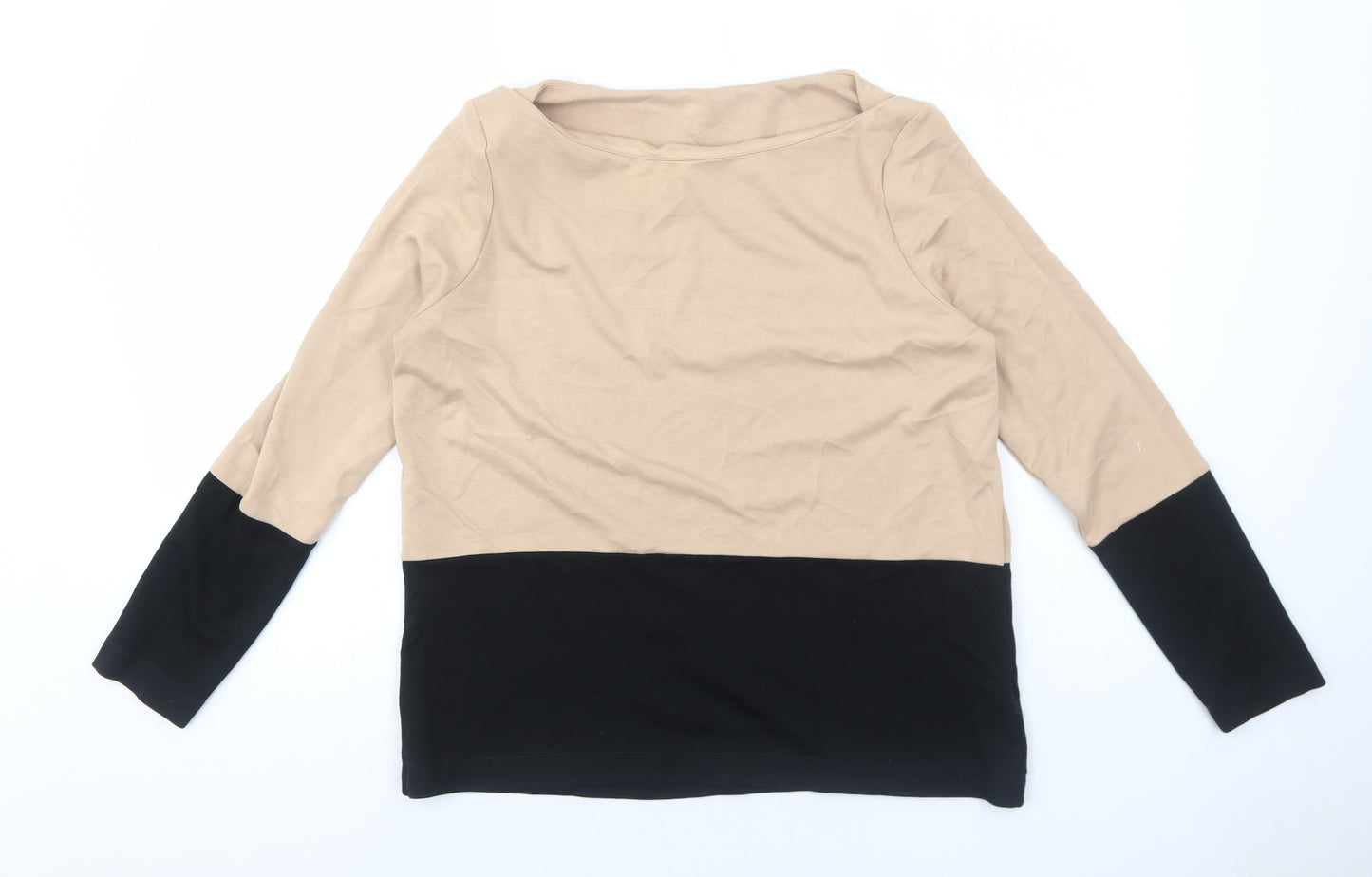 Marks and Spencer Womens Beige Geometric Viscose Basic Blouse Size 12 Round Neck